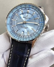 New Breitling A32310171C1P1 Navitimer Auto GMT 41mm Blue Dial Leather Mens Watch